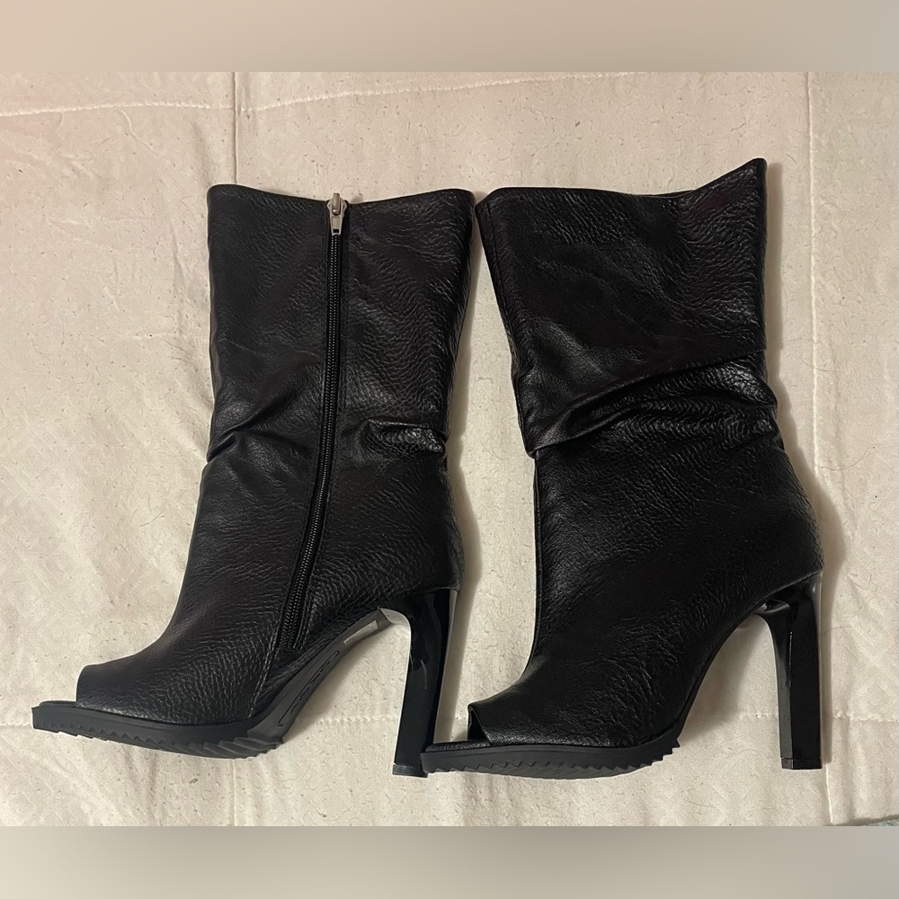 DKNY Sleek‎ Black Peep Toe Heeled Boots